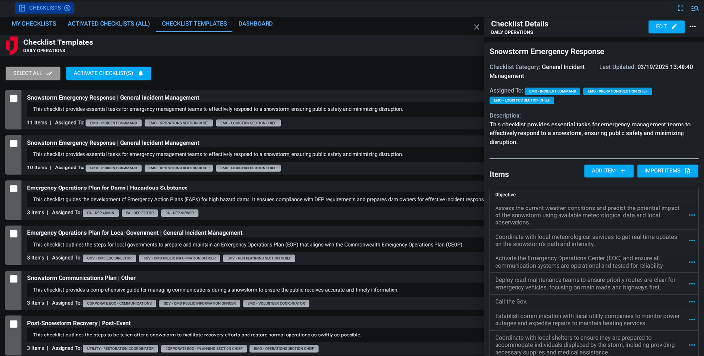 Checklists templates dark mode